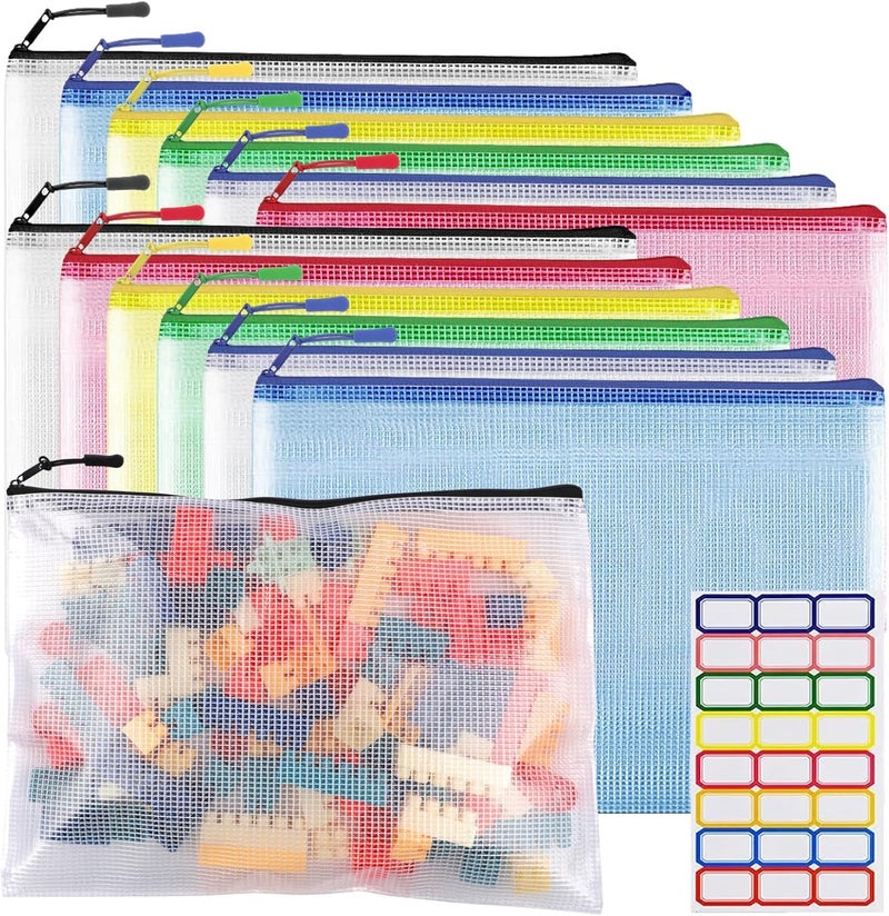 YOPCDJ 12pcs Large A4 Mesh Zipper Pouch File Bags Reusable Zippered Pouches for Organizing Classroom, Board Game Storage, Puzzle Bags - Image 1